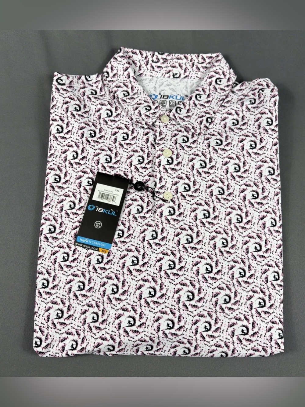 Ibkul Golf Shirt Polo Big Wave Print XXL LS White Nylon Polyurethane MSRP $100
